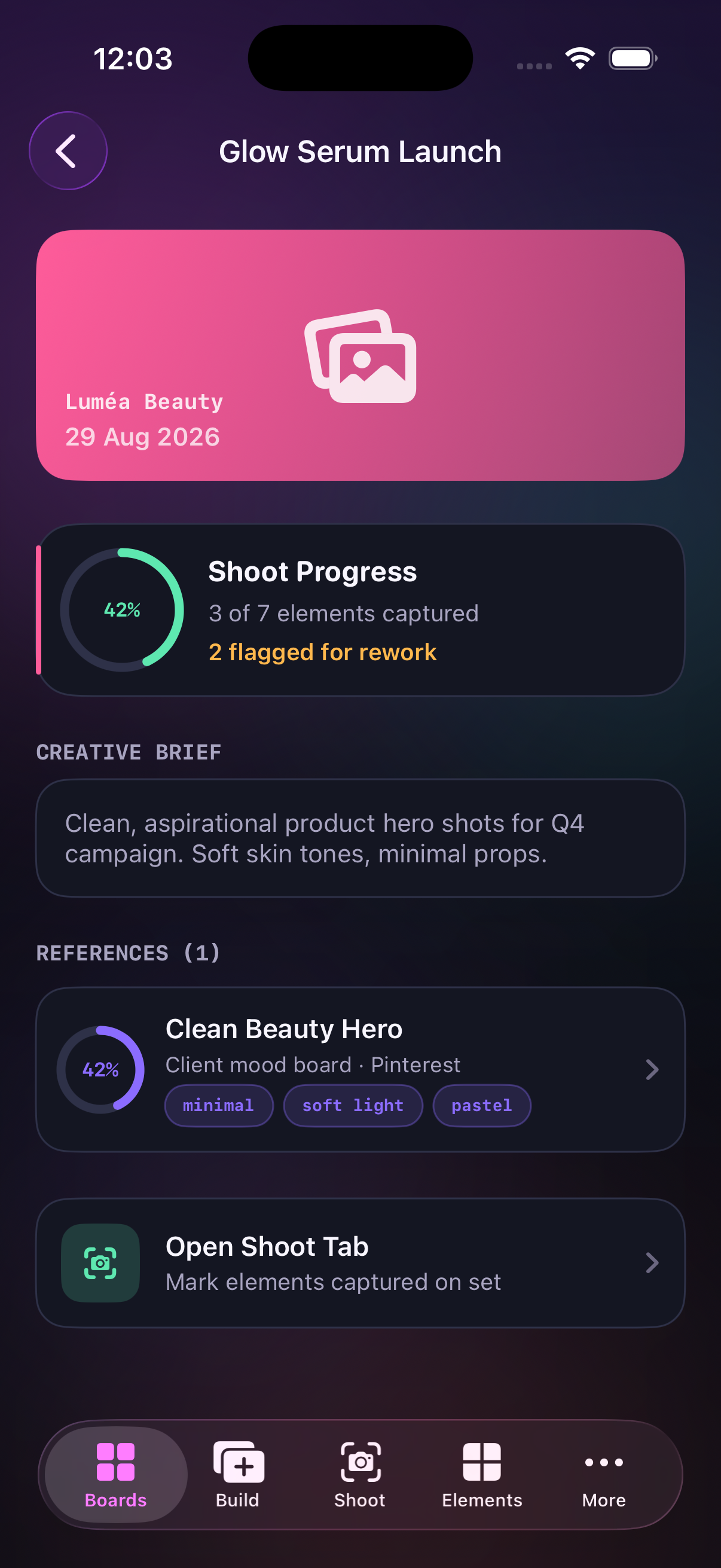 Shoot tab live element checkoff